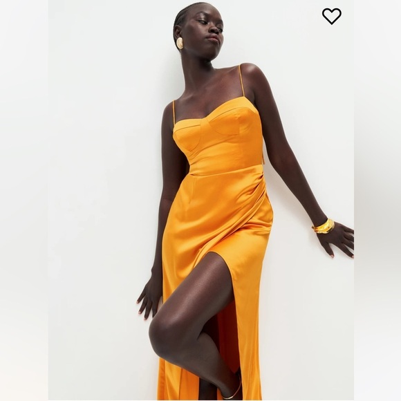NWT Reformation Marguerite Silk Midi Dress Cantaloupe Orange Gold - Picture 6 of 6
